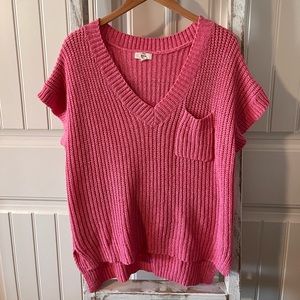 Hot Pink Short Sleeve Knit Sweater